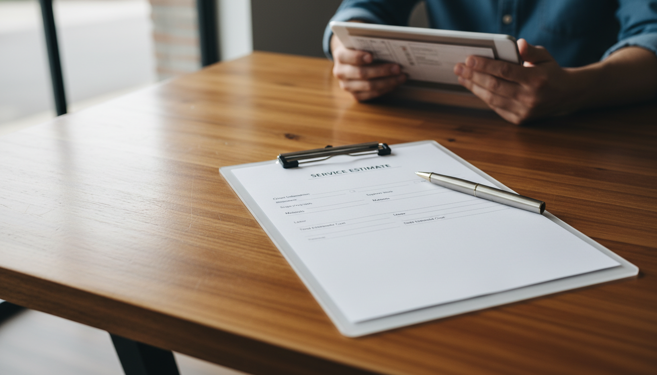 Homeowner reviewing estimate documents